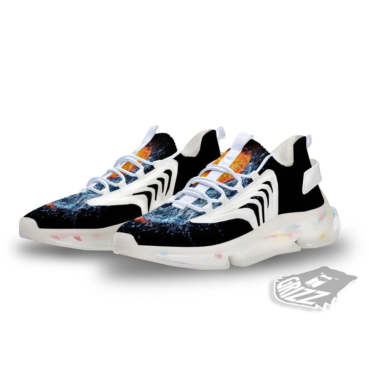 Yin Yang Water And Fire Print White Gym Shoes-grizzshop