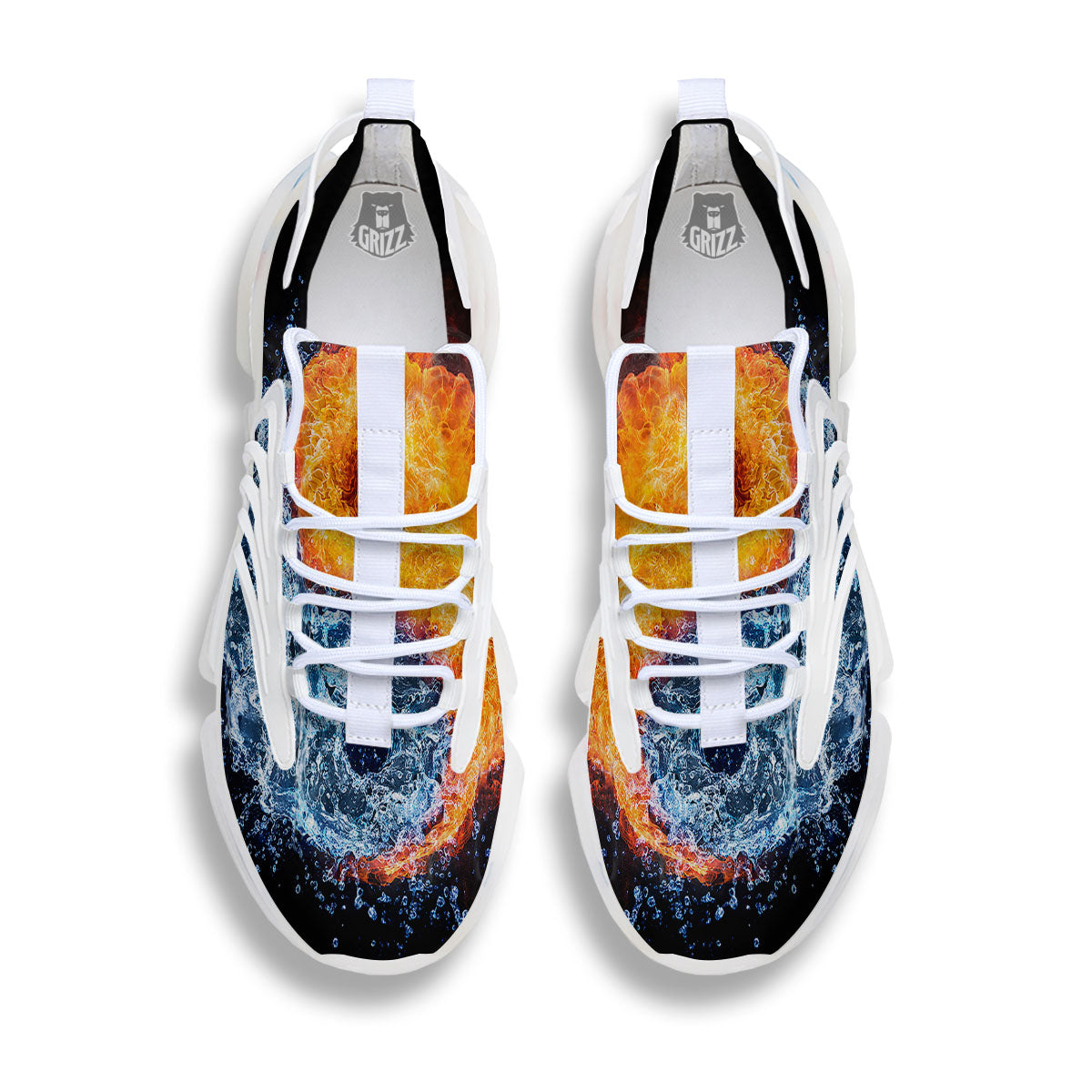 Yin Yang Water And Fire Print White Gym Shoes-grizzshop
