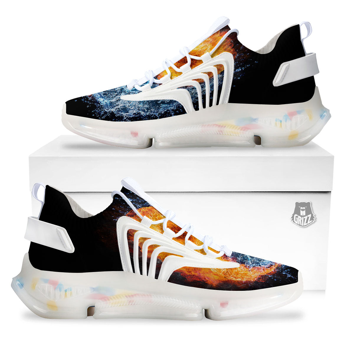Yin Yang Water And Fire Print White Gym Shoes-grizzshop