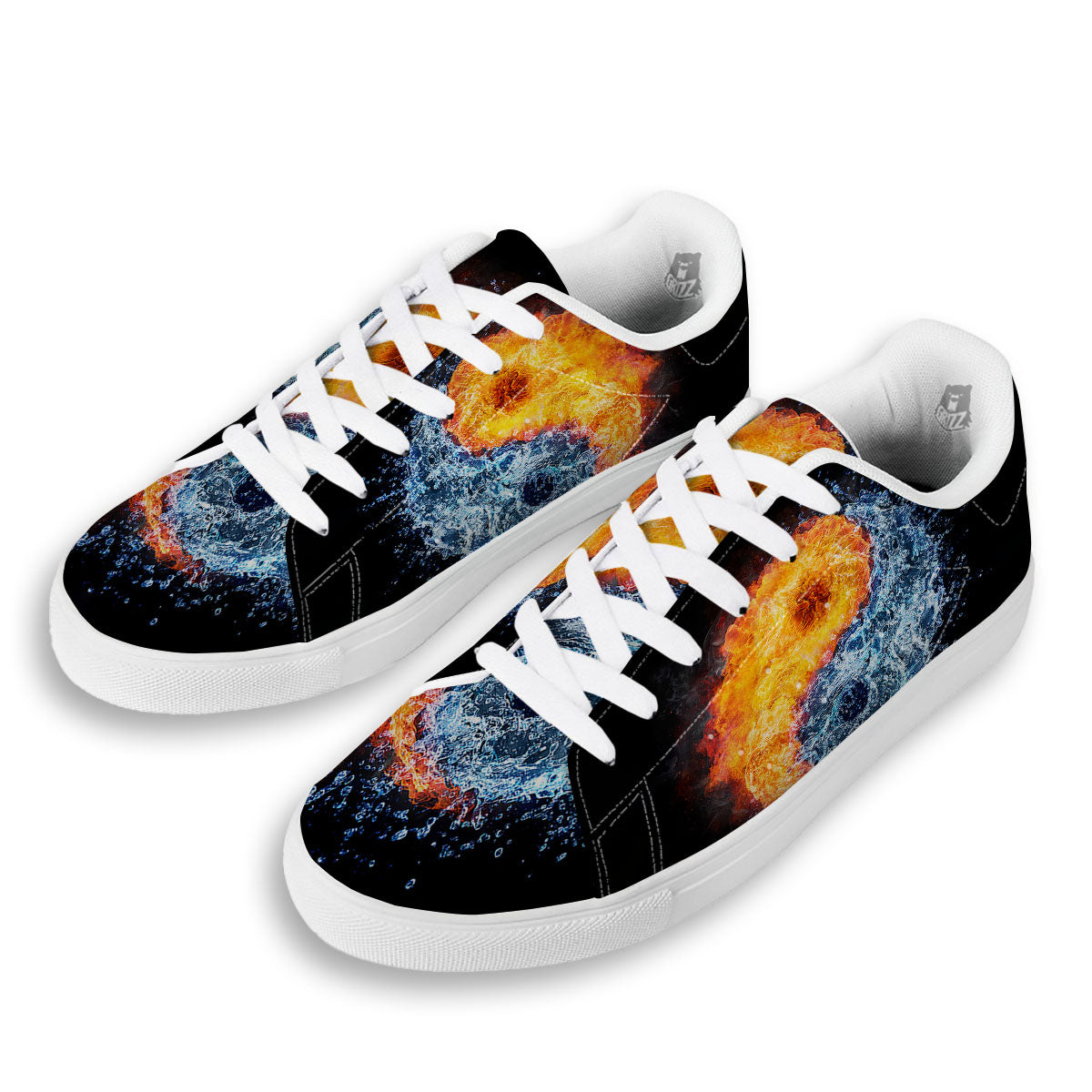 Yin Yang Water And Fire Print White Low Top Sneakers-grizzshop