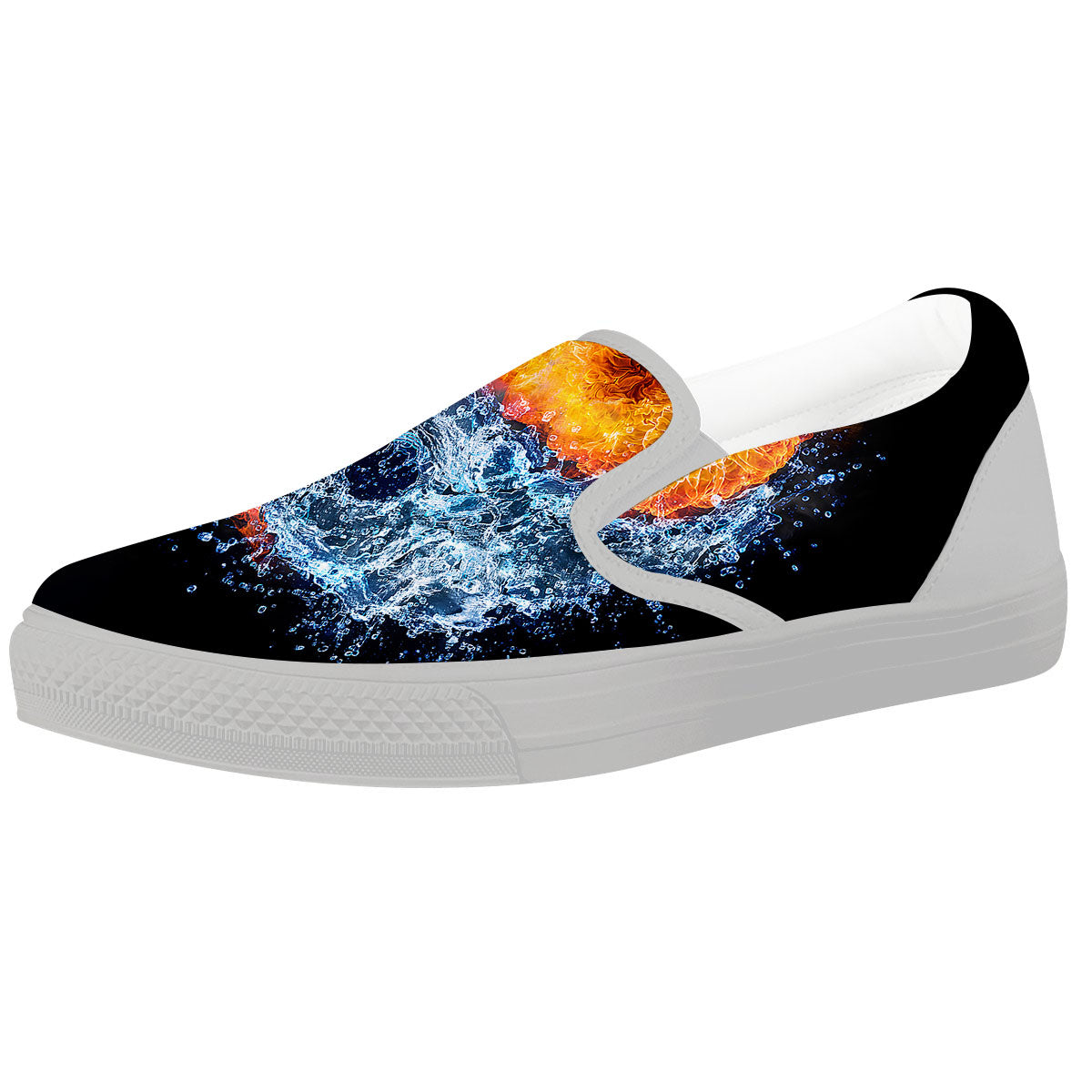 Yin Yang Water And Fire Print White Slip On Shoes-grizzshop