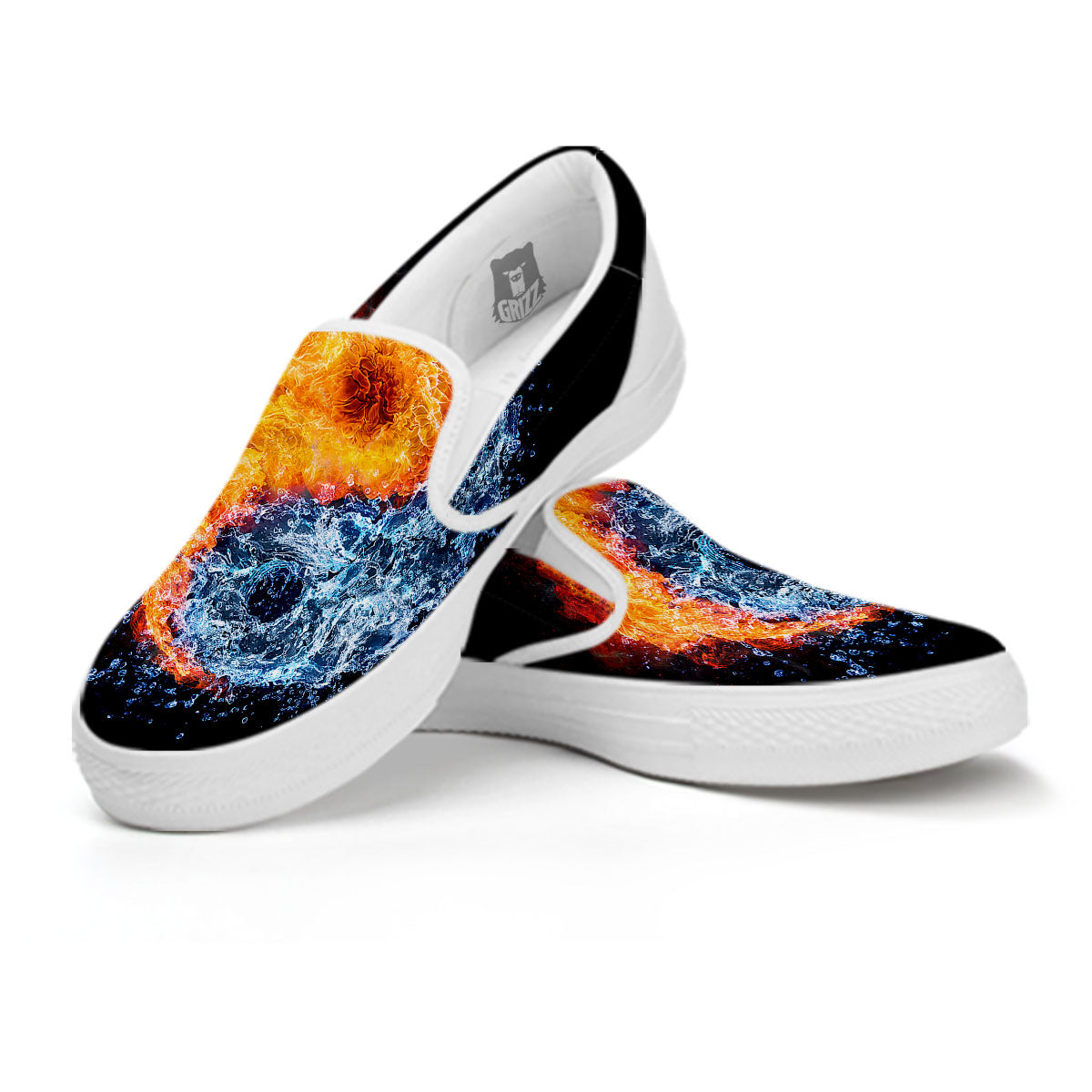 Yin Yang Water And Fire Print White Slip On Shoes-grizzshop