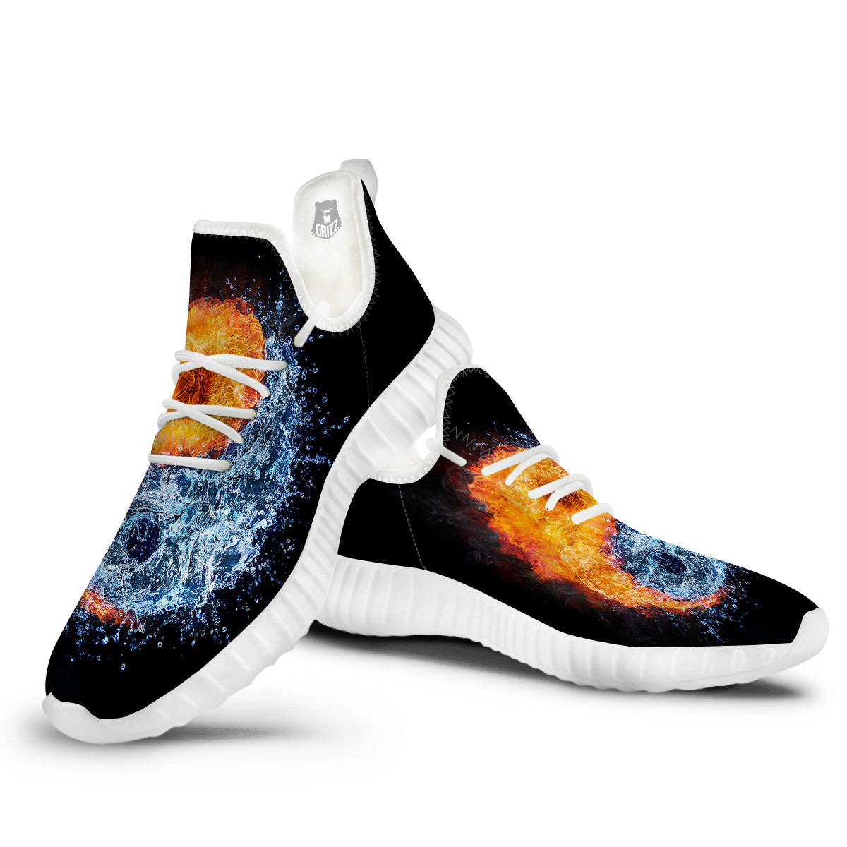 Yin Yang Water And Fire Print White Walking Shoes-grizzshop