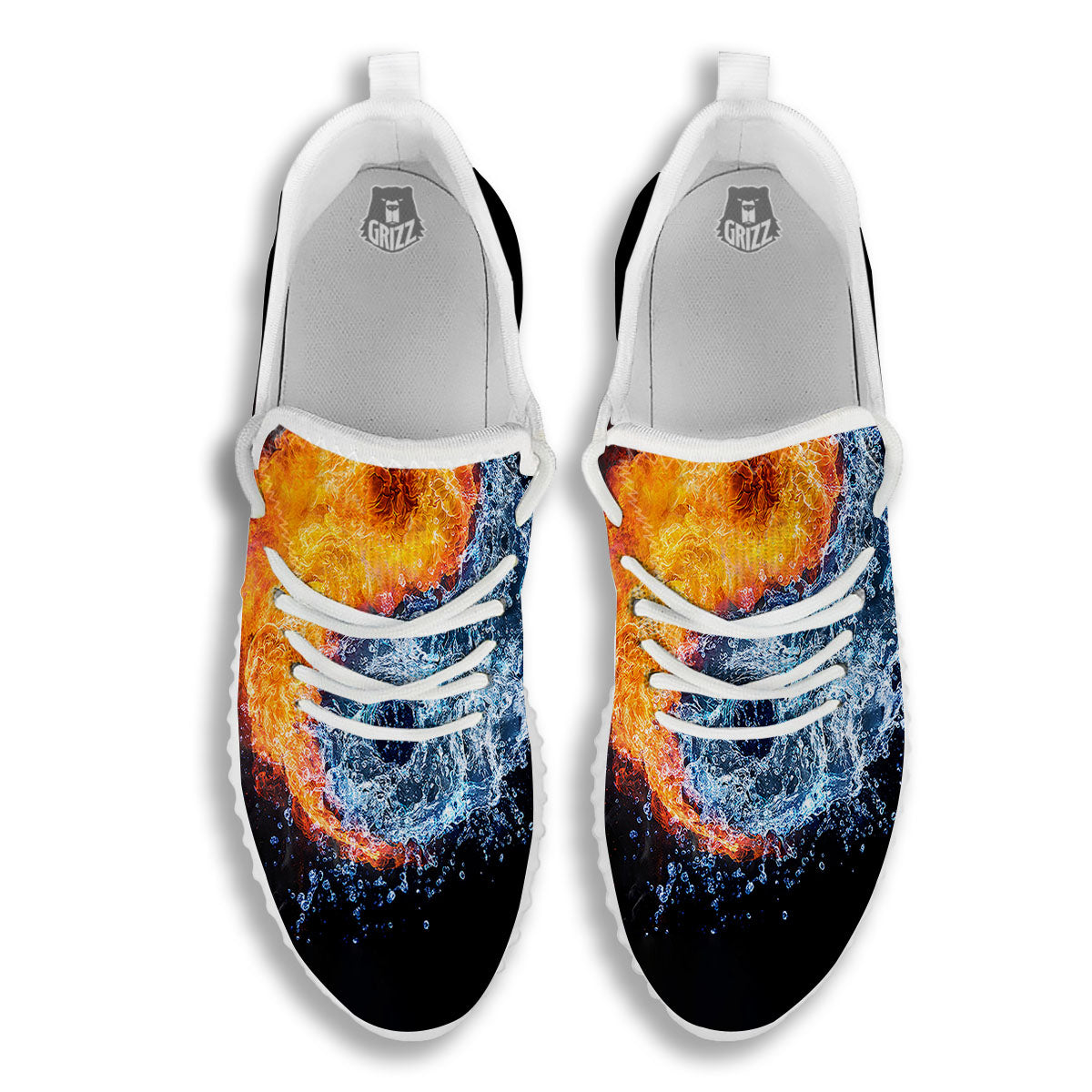 Yin Yang Water And Fire Print White Walking Shoes-grizzshop