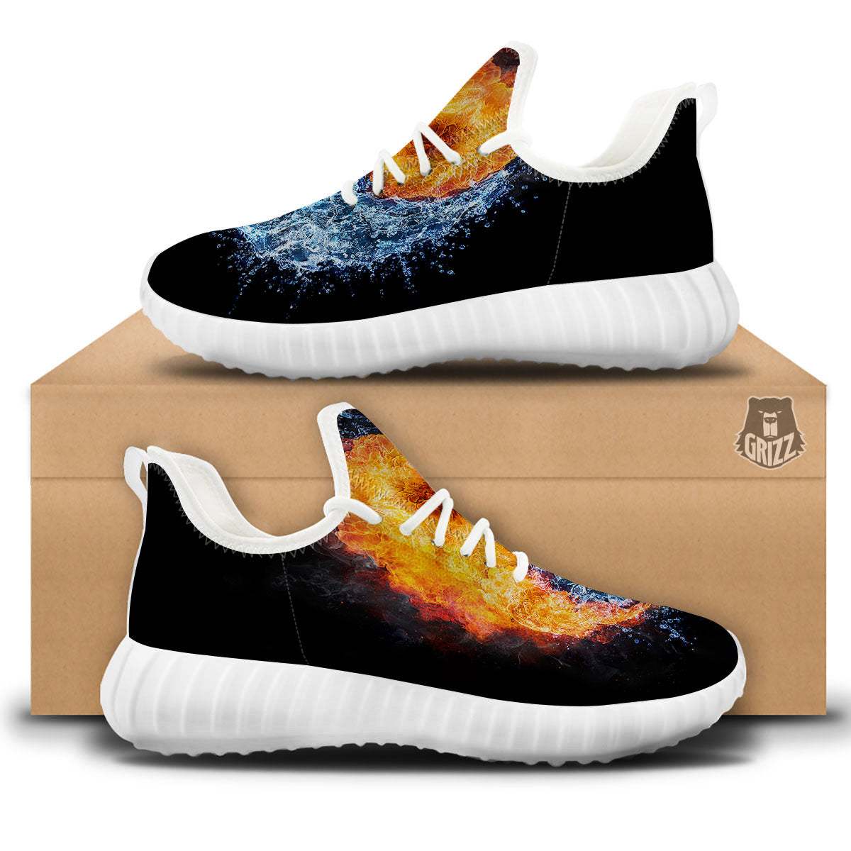 Yin Yang Water And Fire Print White Walking Shoes-grizzshop