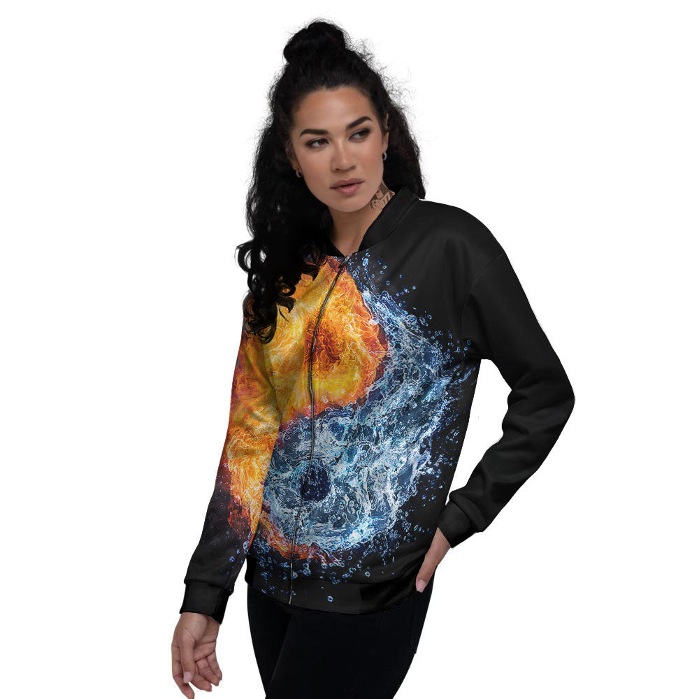 Yin Yang Water And Fire Print Women's Bomber Jacket-grizzshop