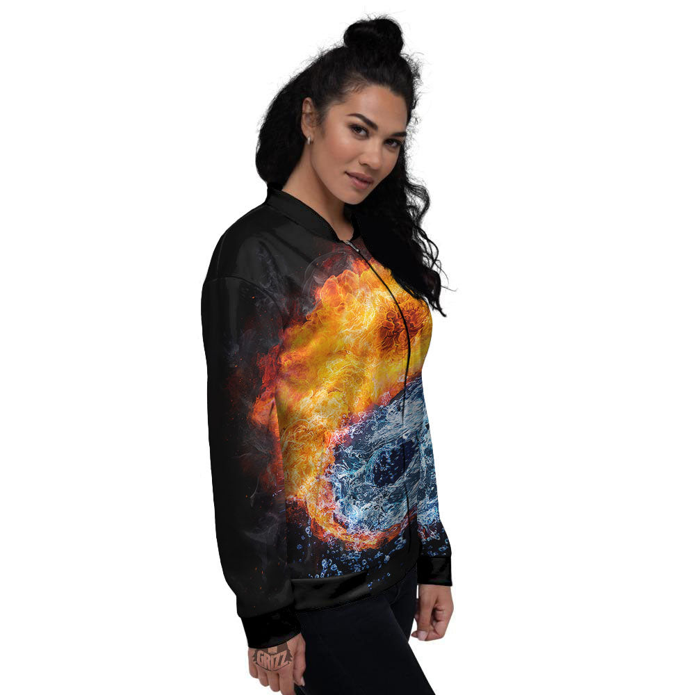 Yin Yang Water And Fire Print Women's Bomber Jacket-grizzshop