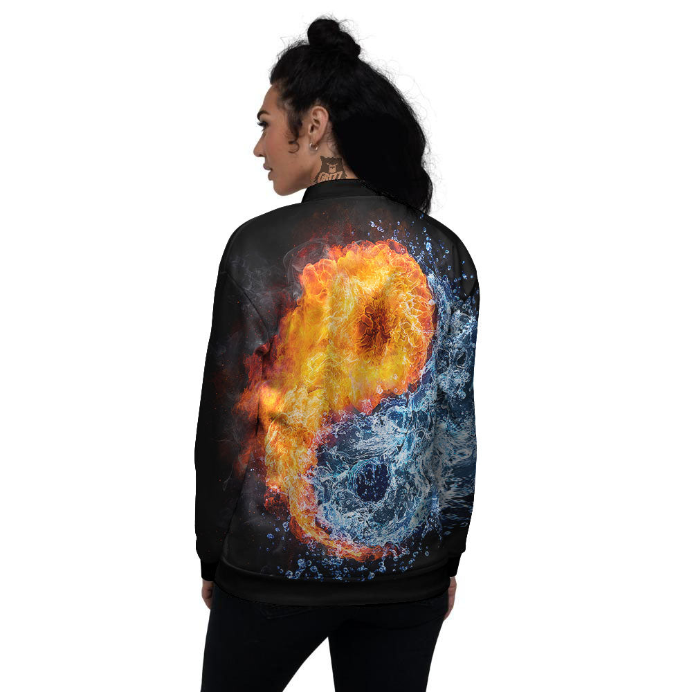 Yin Yang Water And Fire Print Women's Bomber Jacket-grizzshop