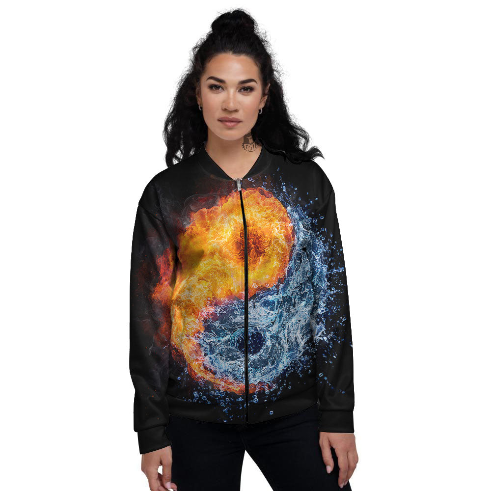 Yin Yang Water And Fire Print Women's Bomber Jacket-grizzshop