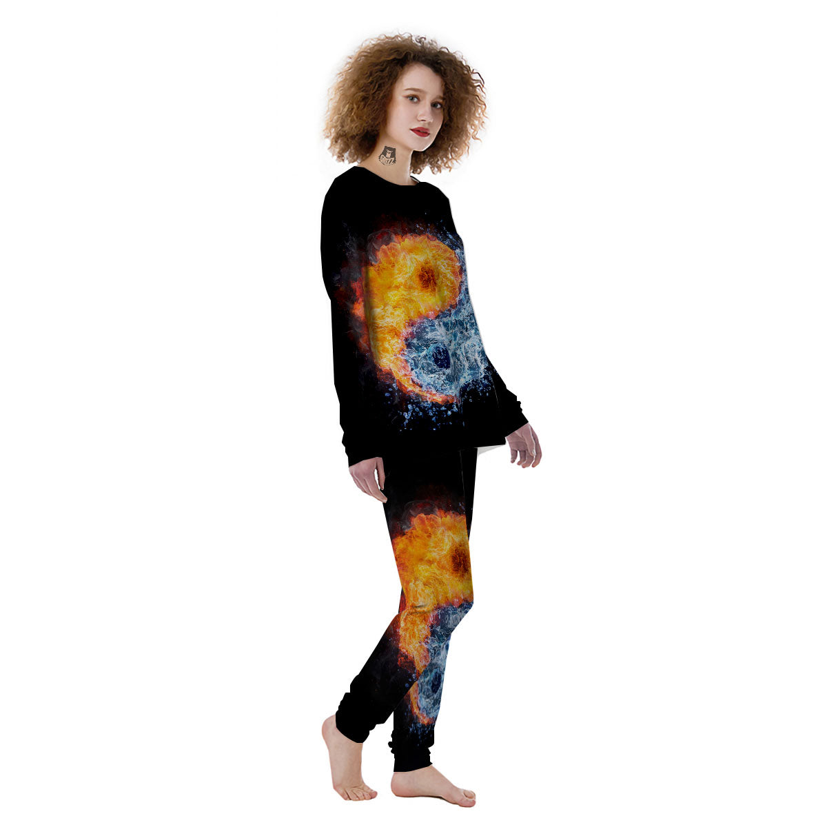 Yin Yang Water And Fire Print Women's Pajamas-grizzshop
