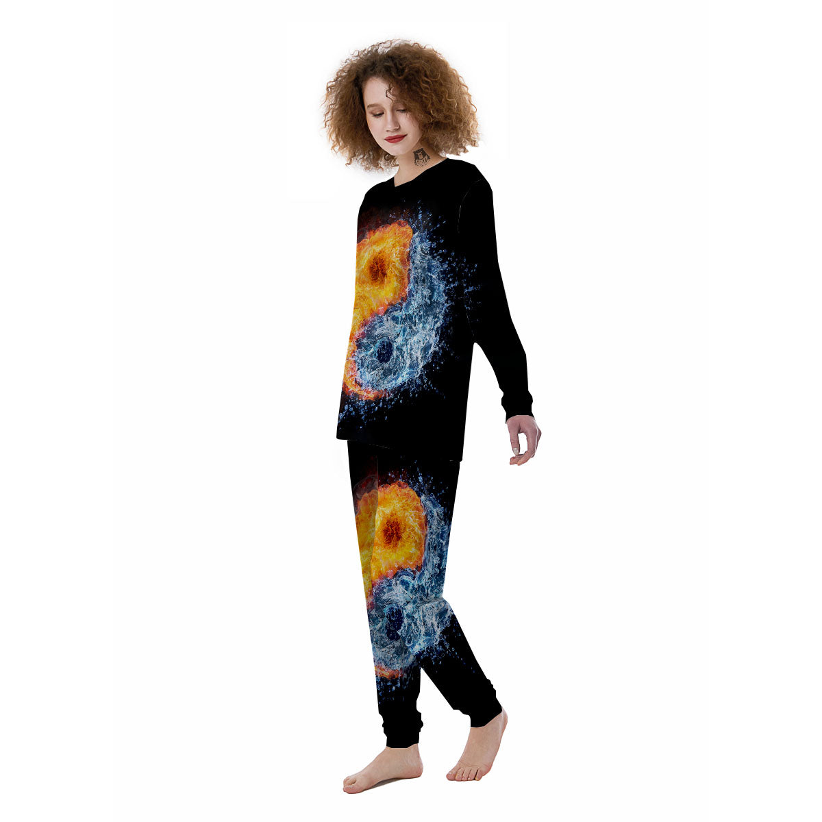 Yin Yang Water And Fire Print Women's Pajamas-grizzshop
