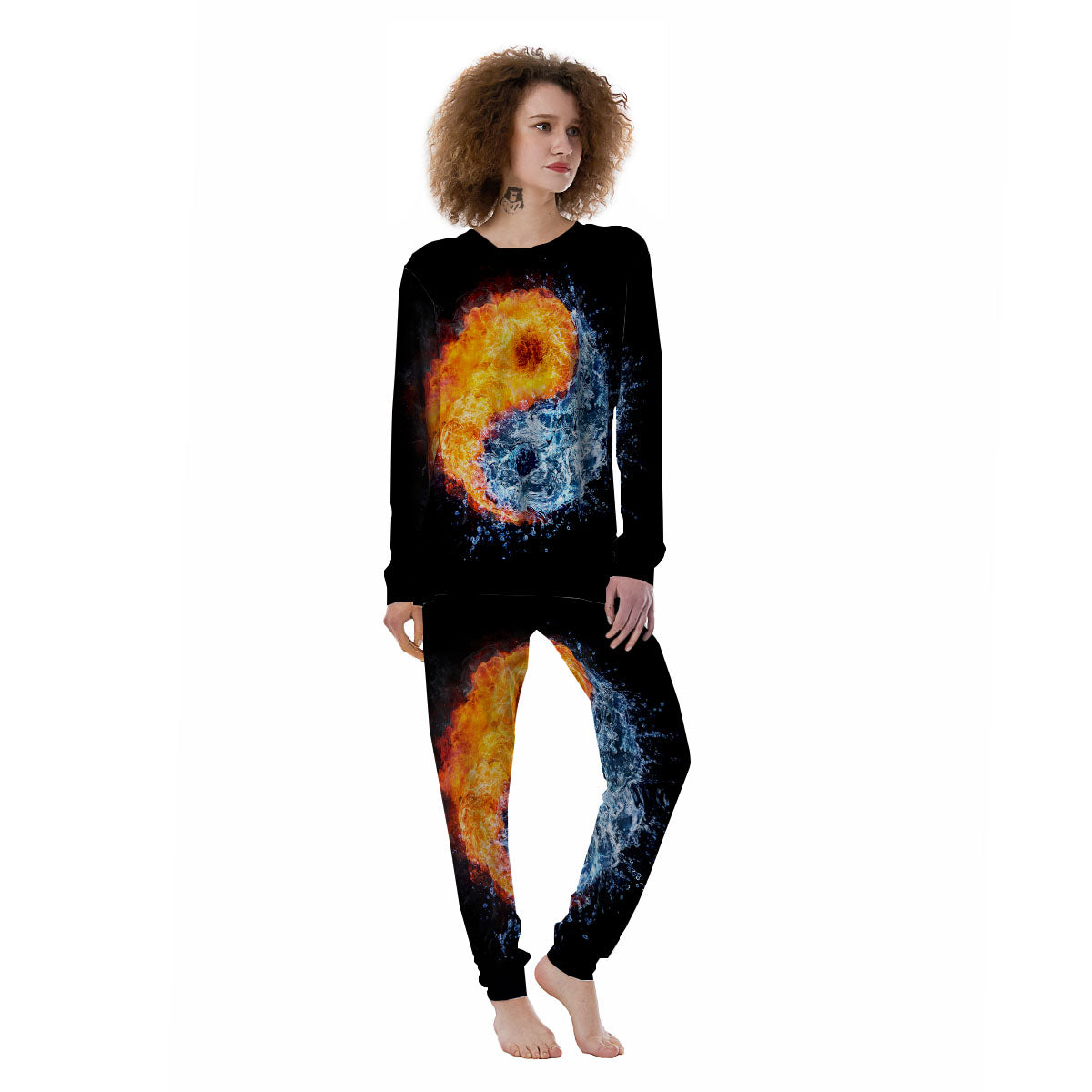 Yin Yang Water And Fire Print Women's Pajamas-grizzshop