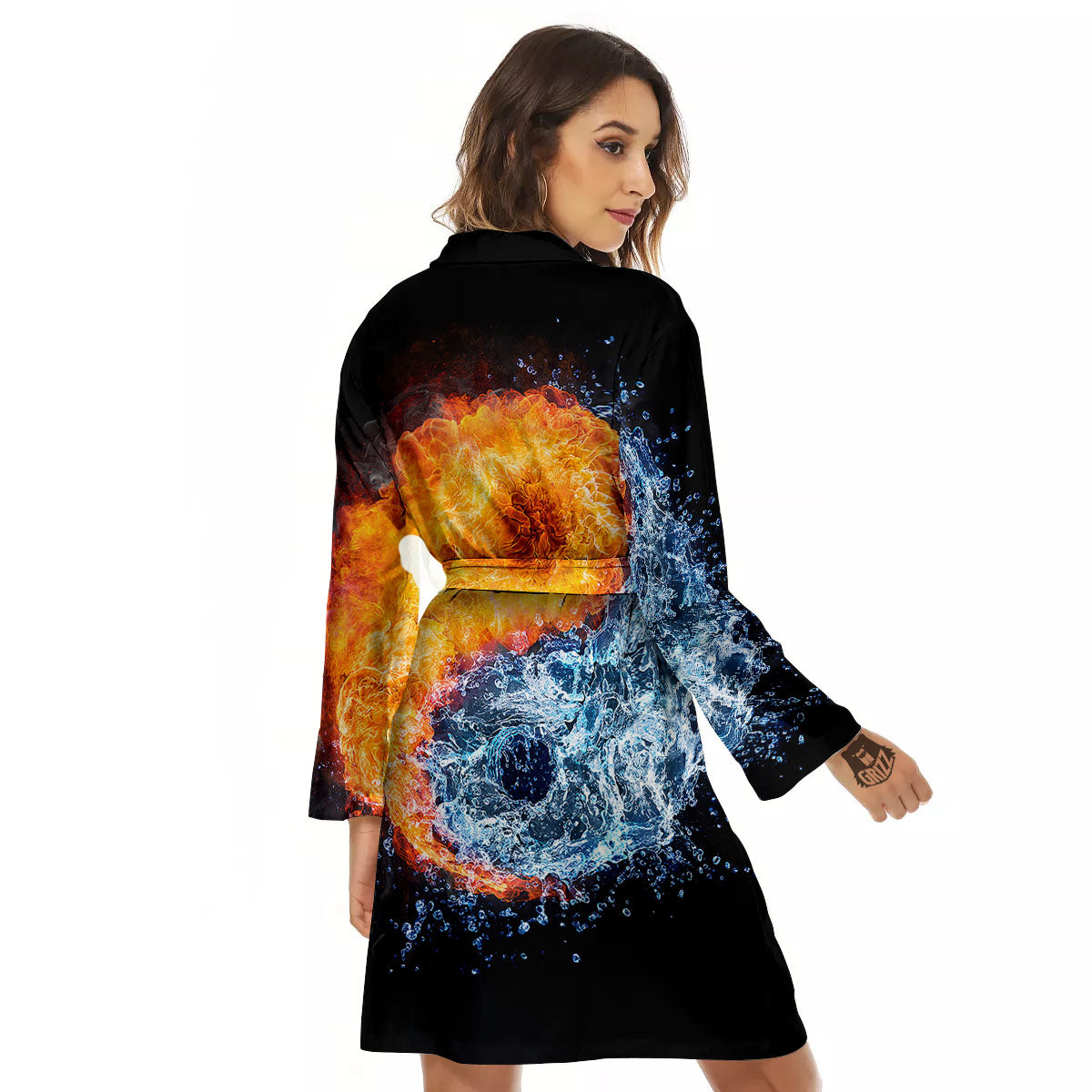 Yin Yang Water And Fire Print Women's Robe-grizzshop