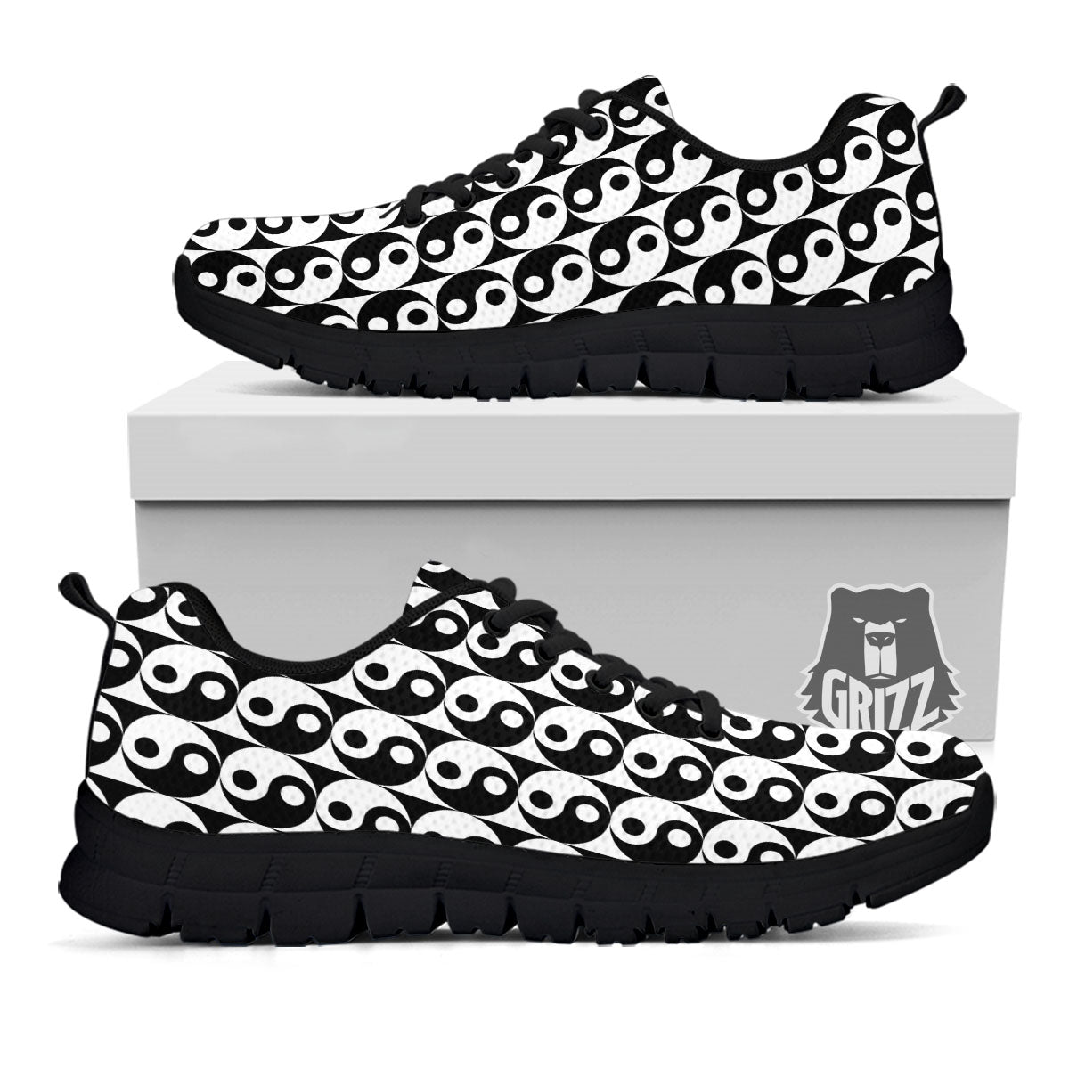Yin Yang White And Black Print Pattern Black Sneaker-grizzshop