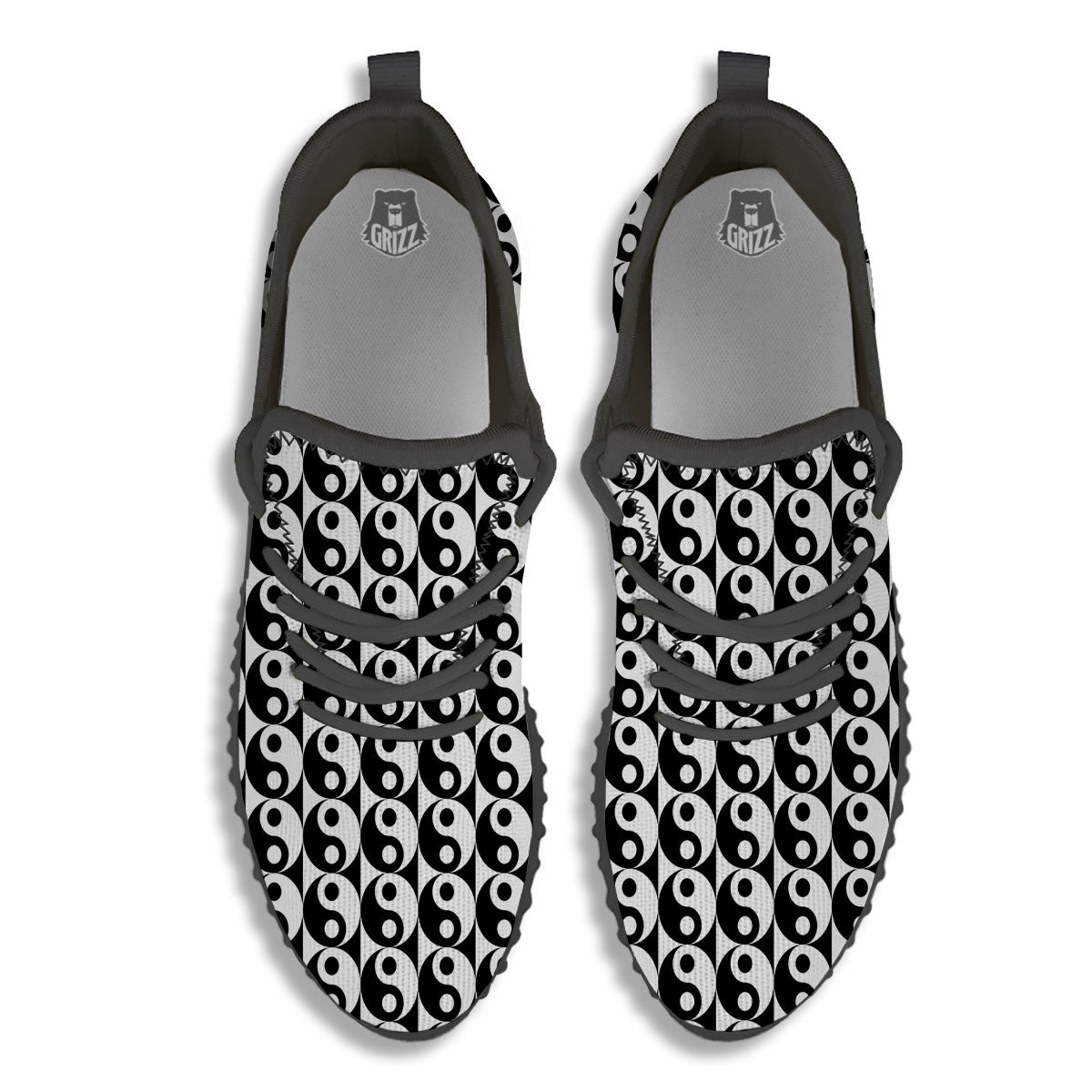 Yin Yang White And Black Print Pattern Black Walking Shoes-grizzshop