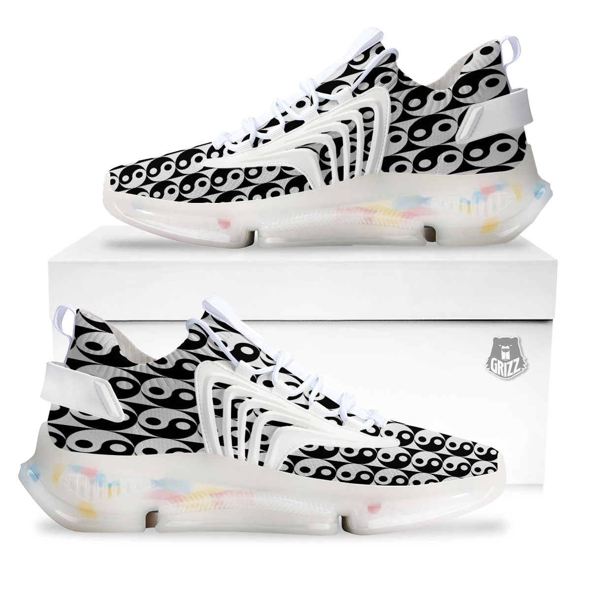 Yin Yang White And Black Print Pattern White Gym Shoes-grizzshop