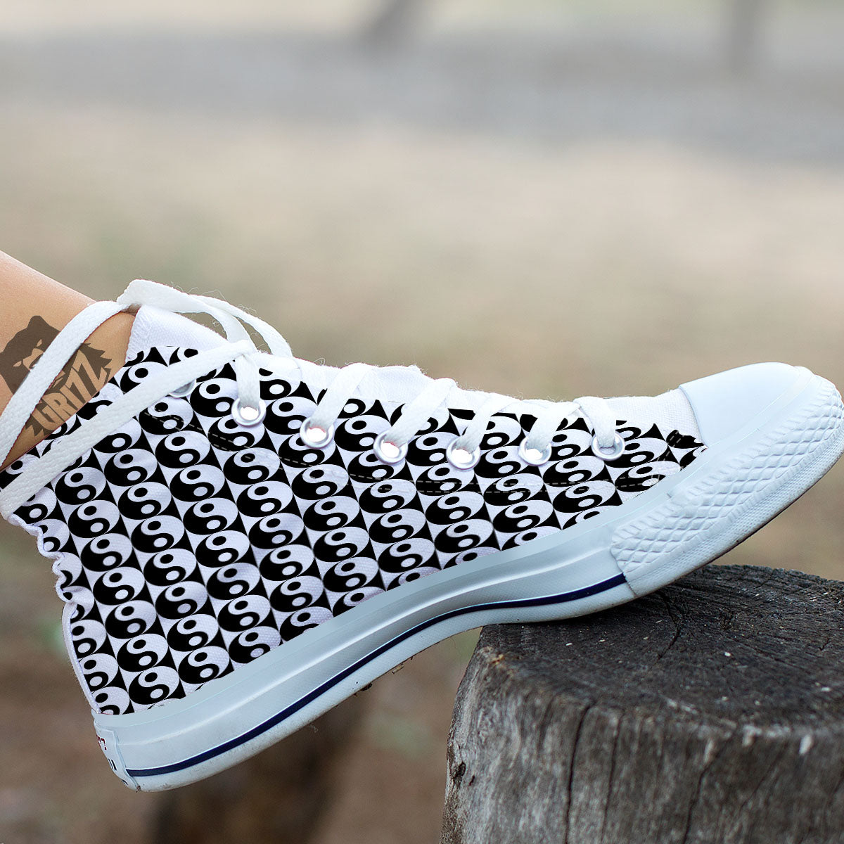 Yin Yang White And Black Print Pattern White High Top Shoes-grizzshop