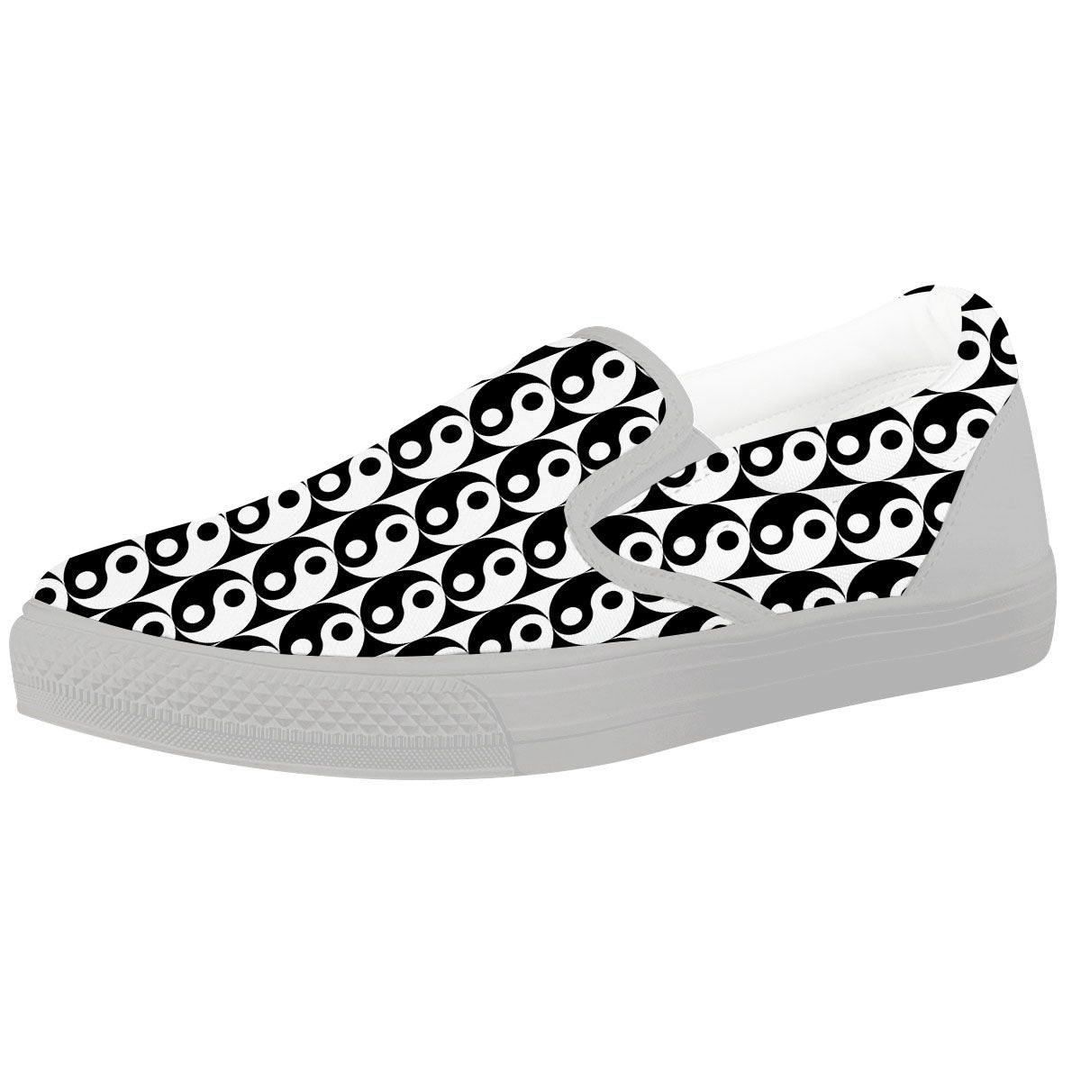 Yin Yang White And Black Print Pattern White Slip On Shoes-grizzshop