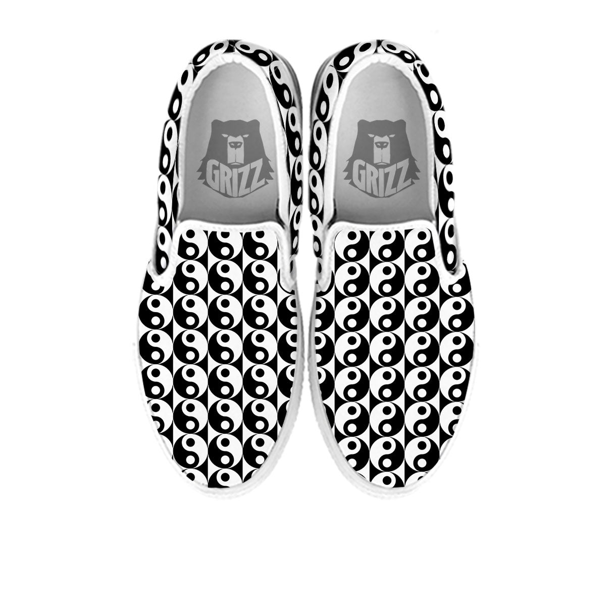 Yin Yang White And Black Print Pattern White Slip On Shoes-grizzshop