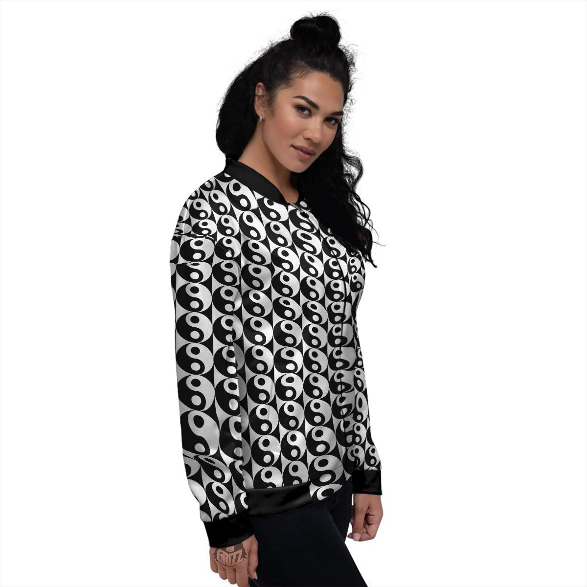 Yin Yang White And Black Print Pattern Women's Bomber Jacket-grizzshop