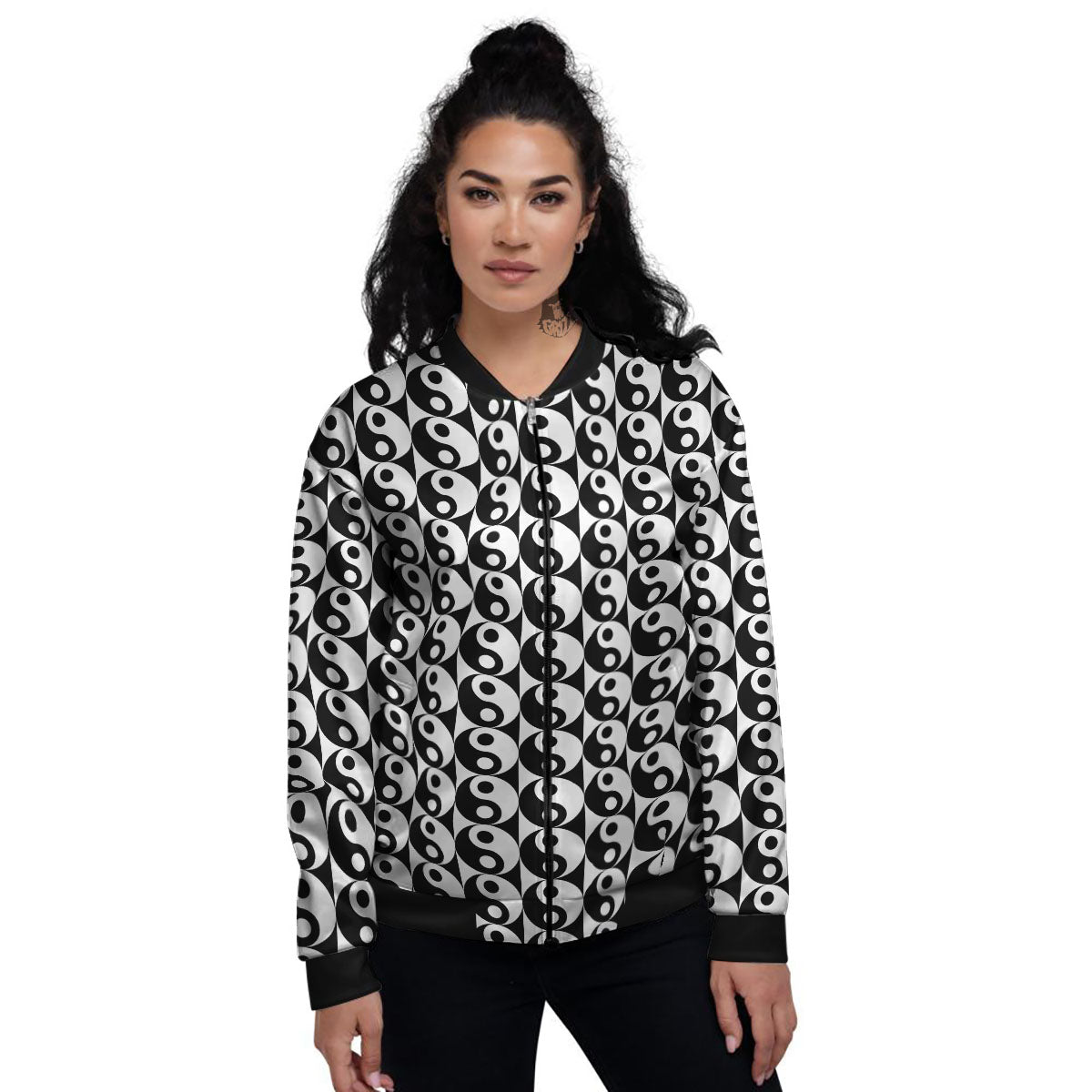 Yin Yang White And Black Print Pattern Women's Bomber Jacket-grizzshop