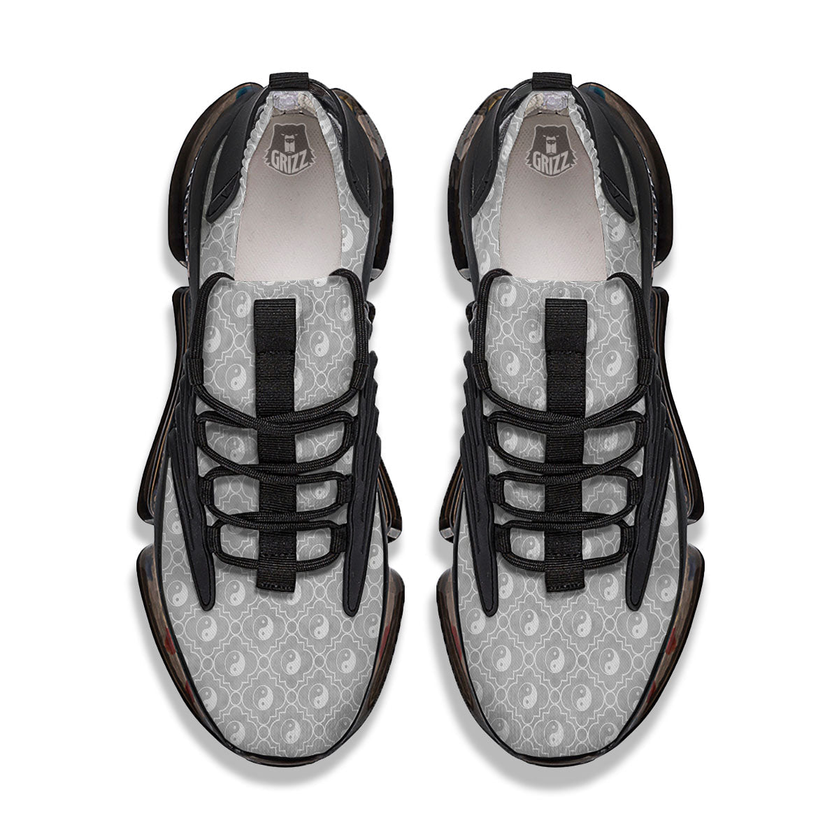 Yin Yang White And Grey Print Pattern Black Gym Shoes-grizzshop