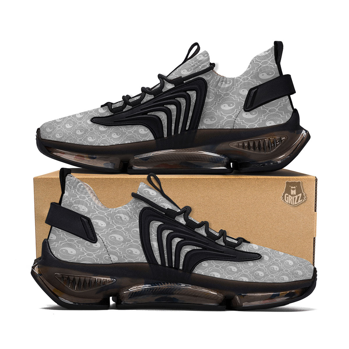 Yin Yang White And Grey Print Pattern Black Gym Shoes-grizzshop