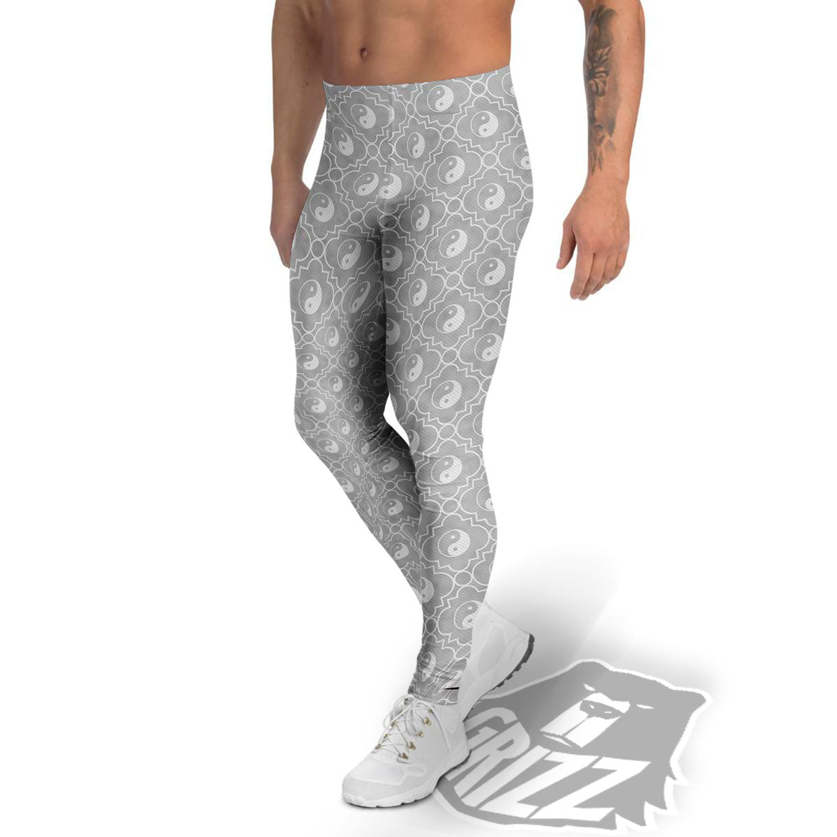 Yin Yang White And Grey Print Pattern Men's Leggings-grizzshop