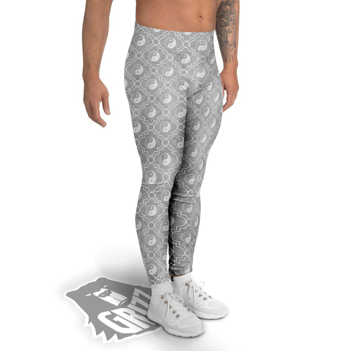 Yin Yang White And Grey Print Pattern Men's Leggings-grizzshop