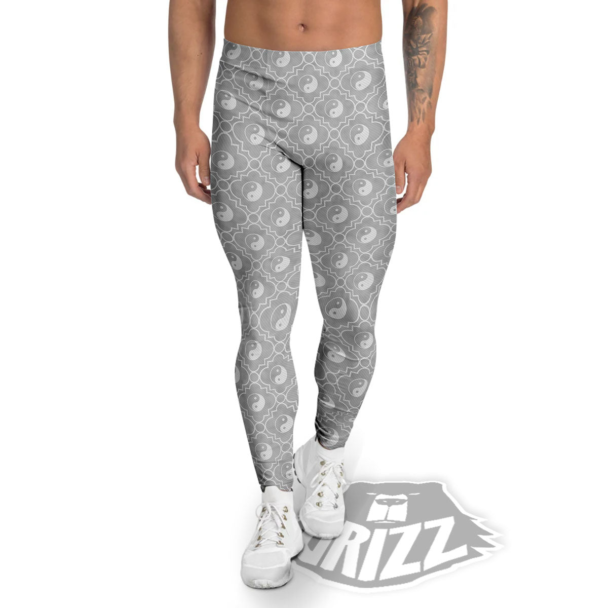 Yin Yang White And Grey Print Pattern Men's Leggings-grizzshop