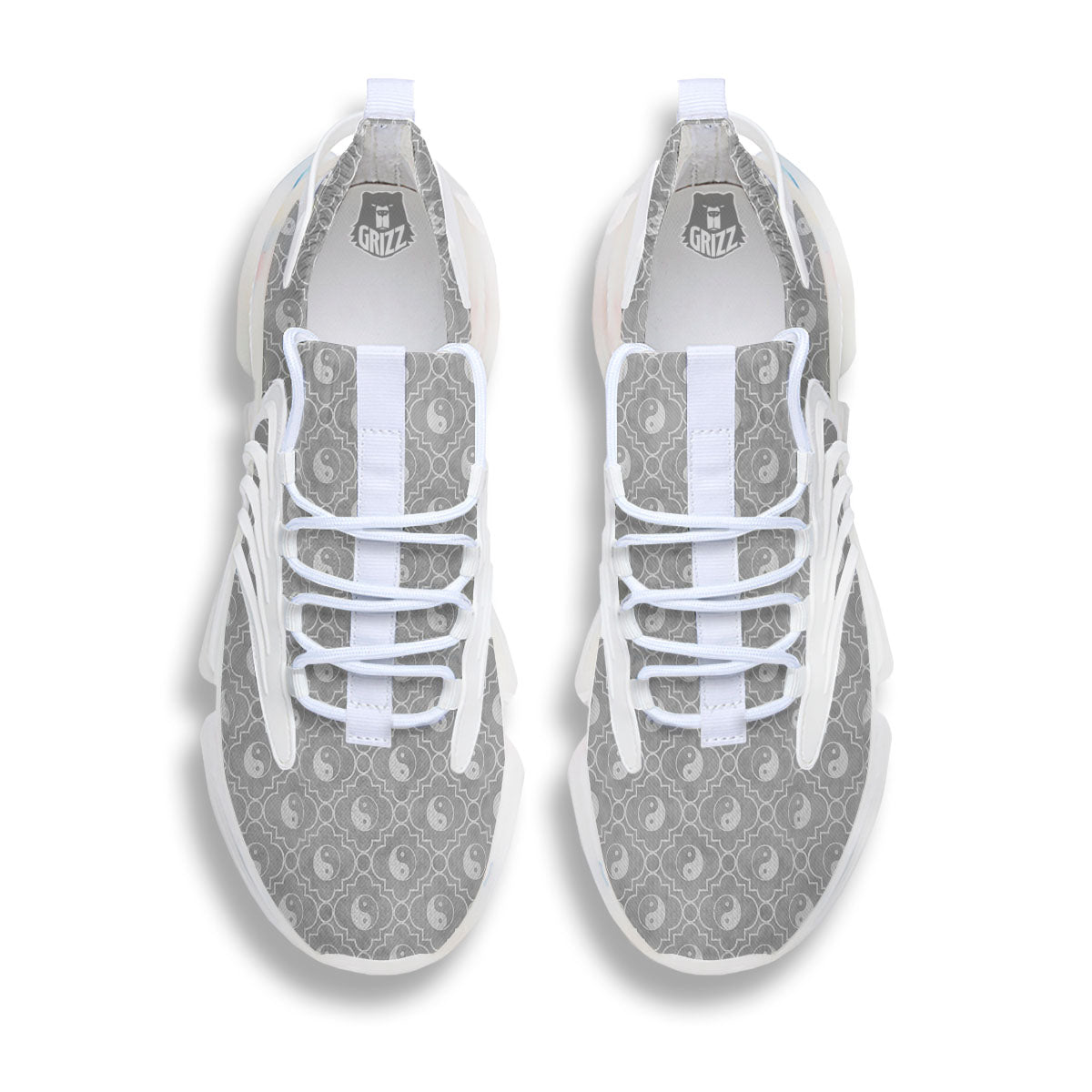Yin Yang White And Grey Print Pattern White Gym Shoes-grizzshop