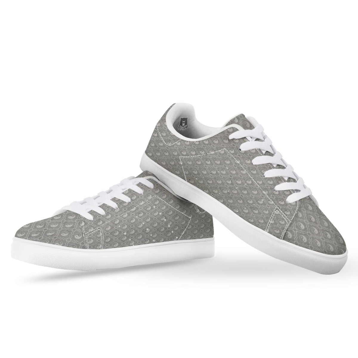 Yin Yang White And Grey Print Pattern White Low Top Sneakers-grizzshop
