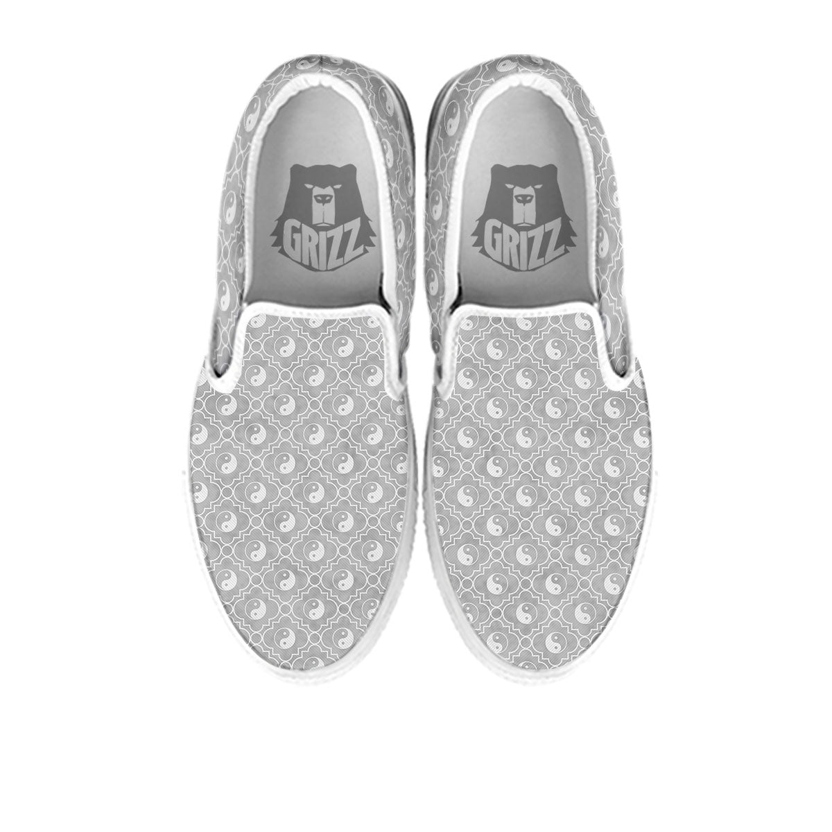 Yin Yang White And Grey Print Pattern White Slip On Shoes-grizzshop