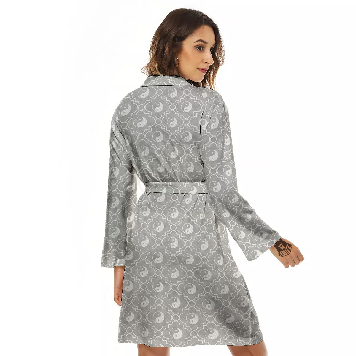 Yin Yang White And Grey Print Pattern Women's Robe-grizzshop