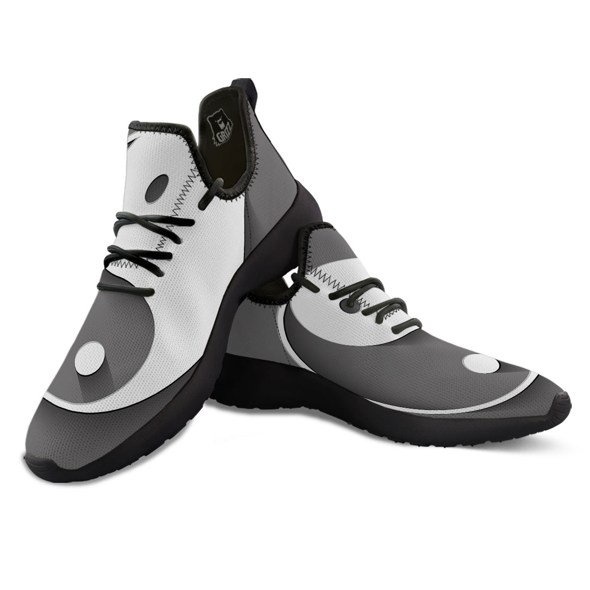 Yin Yang White And Sliver Print Black Athletic Shoes-grizzshop