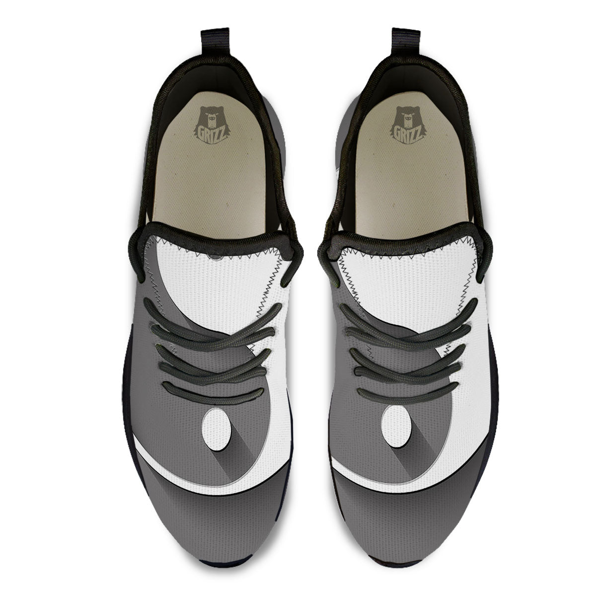 Yin Yang White And Sliver Print Black Athletic Shoes-grizzshop