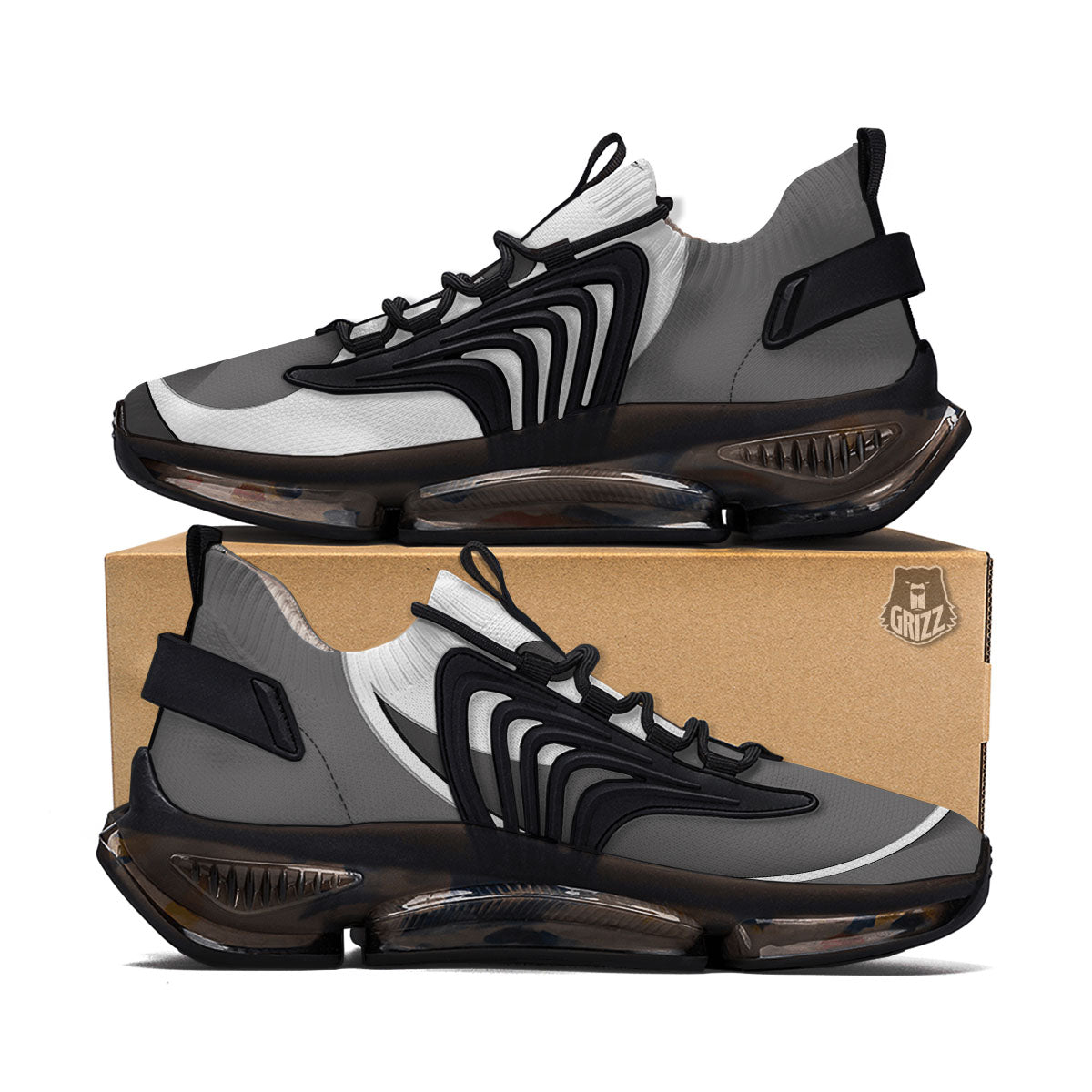Yin Yang White And Sliver Print Black Gym Shoes-grizzshop