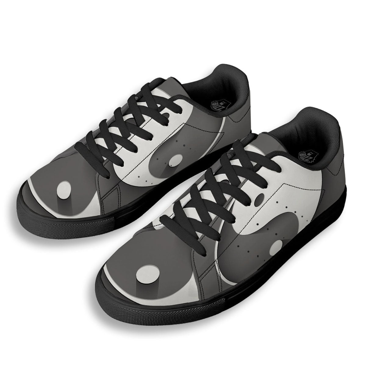 Yin Yang White And Sliver Print Black Low Top Sneakers-grizzshop