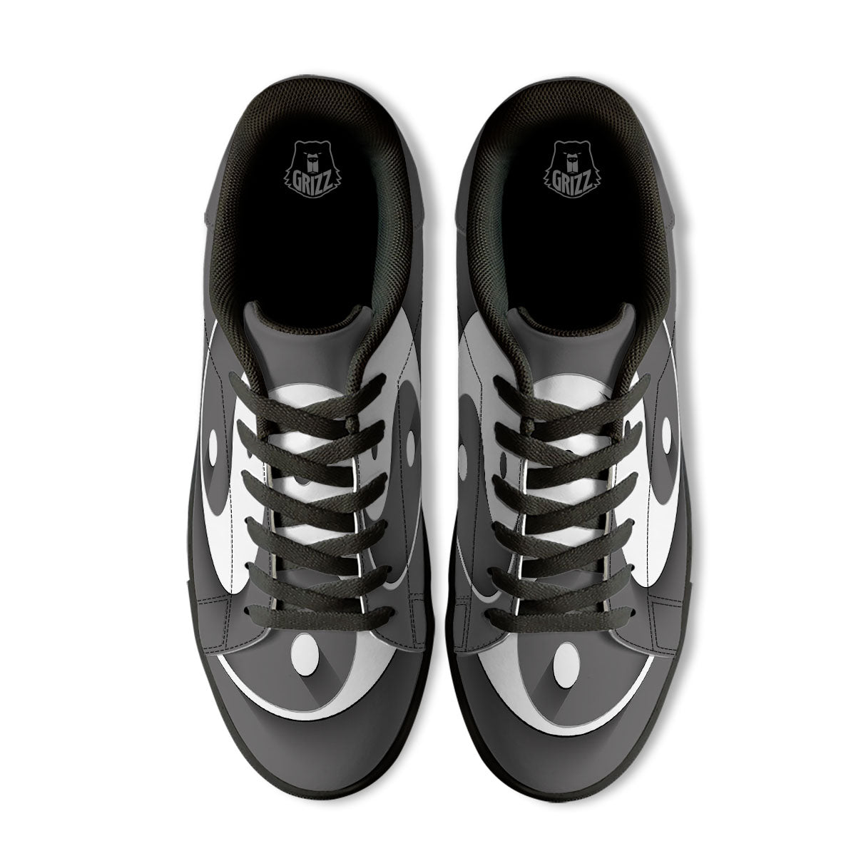 Yin Yang White And Sliver Print Black Low Top Sneakers-grizzshop