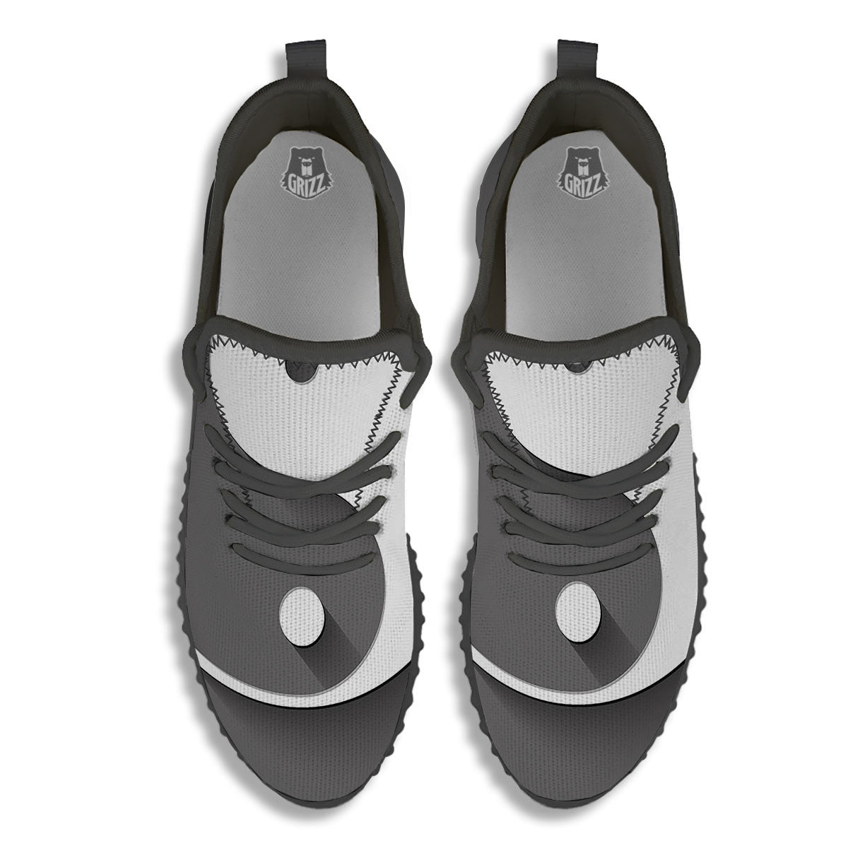 Yin Yang White And Sliver Print Black Walking Shoes-grizzshop