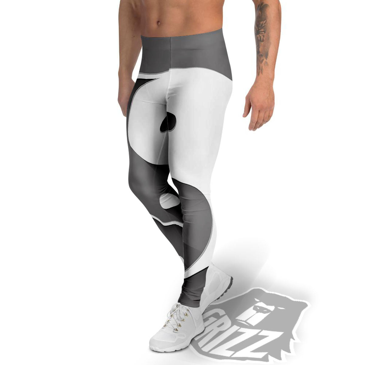 Yin Yang White And Sliver Print Men's Leggings-grizzshop