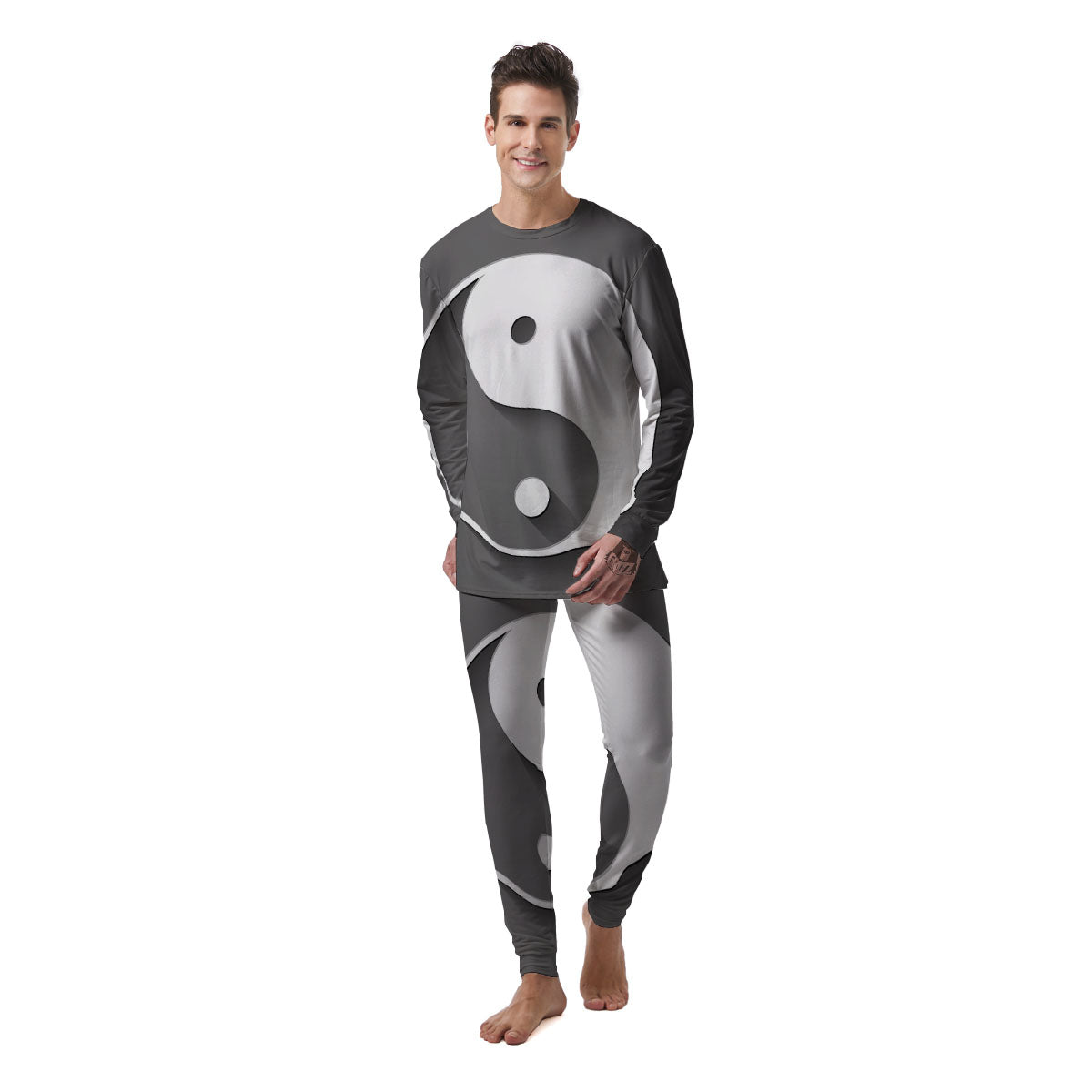 Yin Yang White And Sliver Print Men's Pajamas-grizzshop