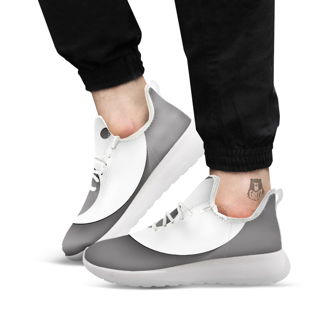 Yin Yang White And Sliver Print White Athletic Shoes-grizzshop