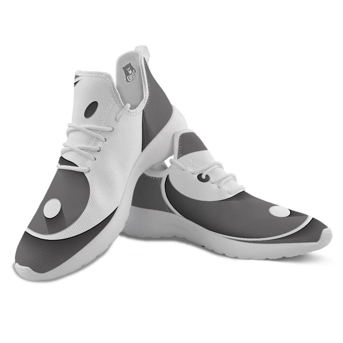 Yin Yang White And Sliver Print White Athletic Shoes-grizzshop