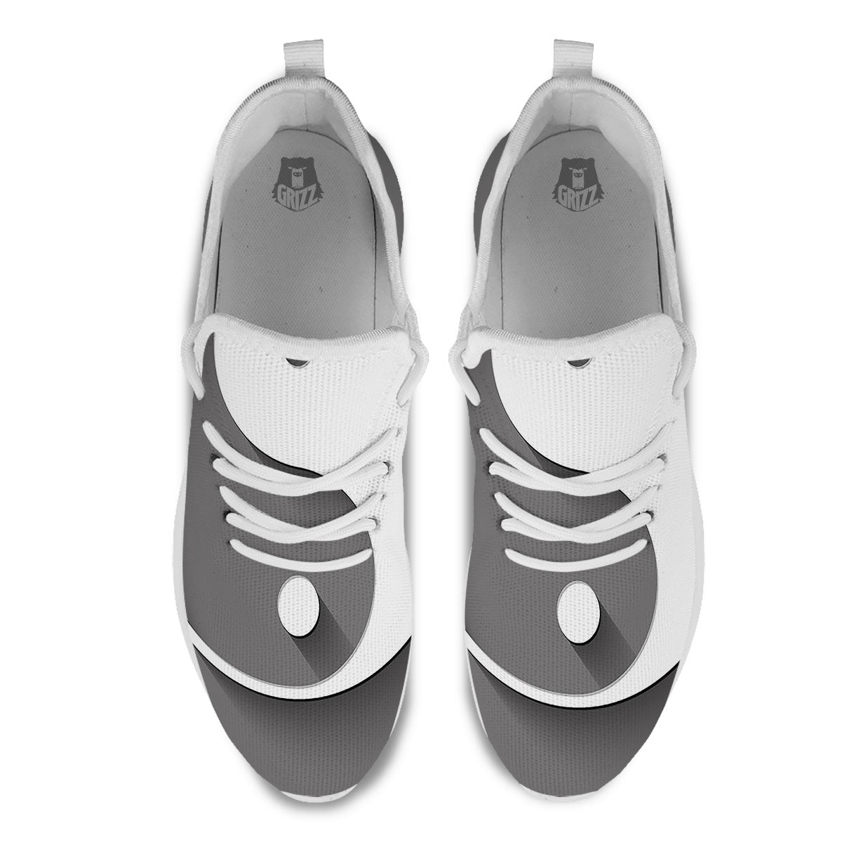 Yin Yang White And Sliver Print White Athletic Shoes-grizzshop