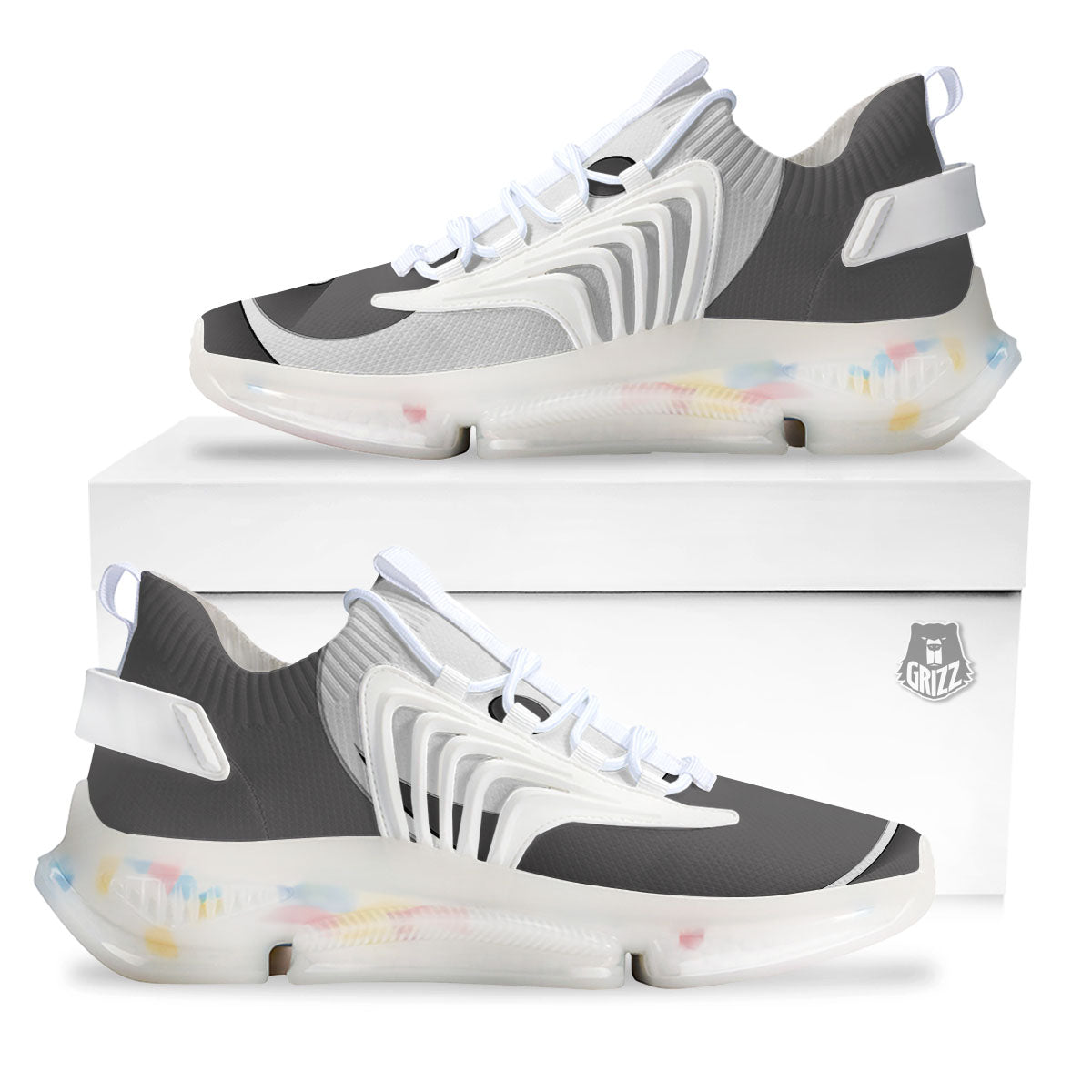 Yin Yang White And Sliver Print White Gym Shoes-grizzshop