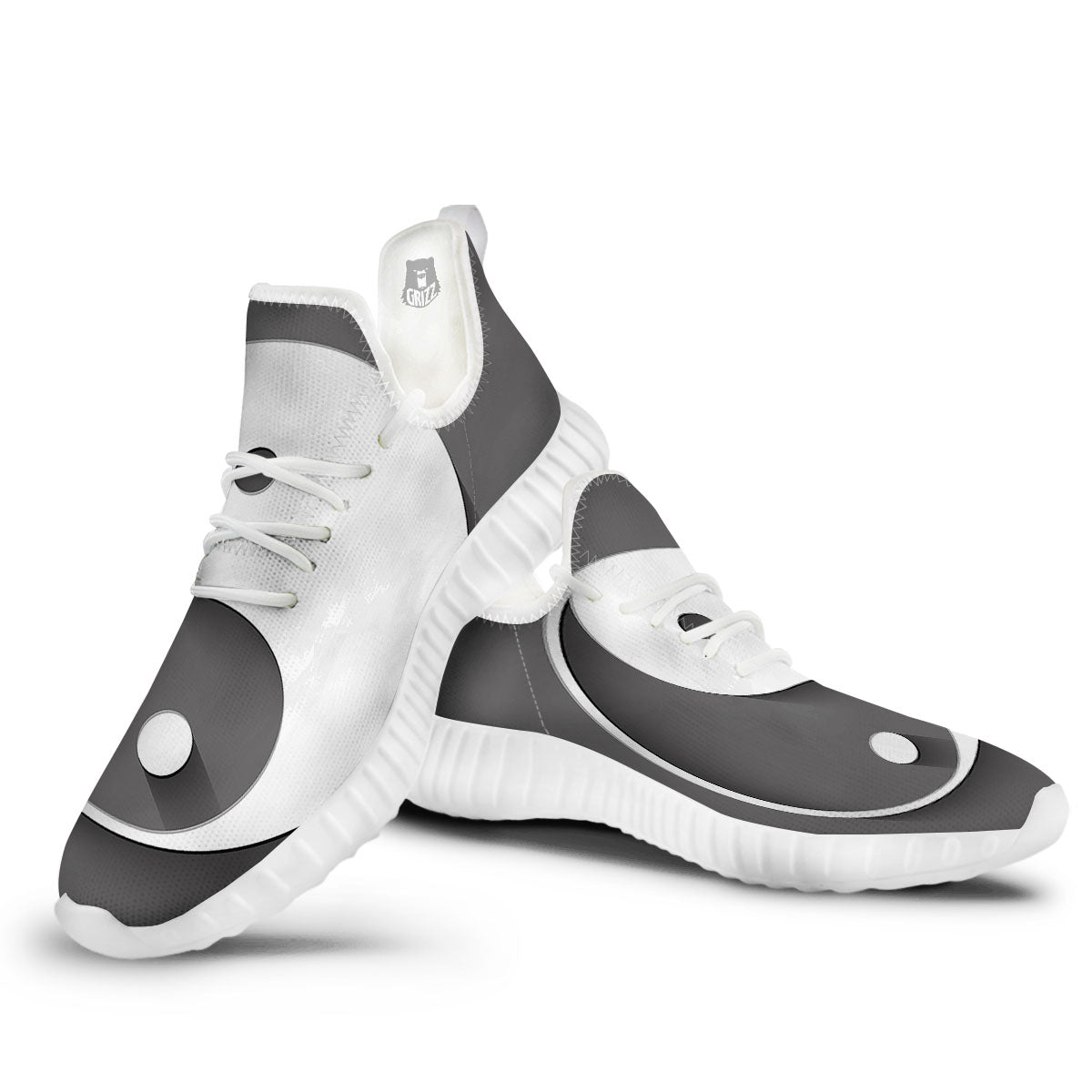 Yin Yang White And Sliver Print White Walking Shoes-grizzshop