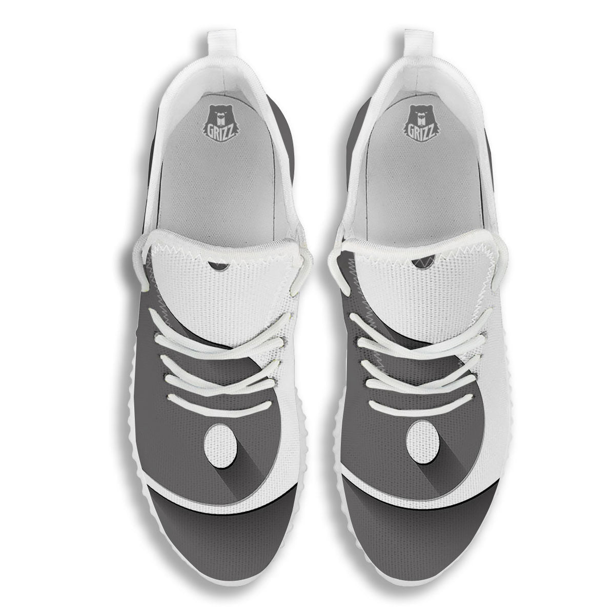 Yin Yang White And Sliver Print White Walking Shoes-grizzshop