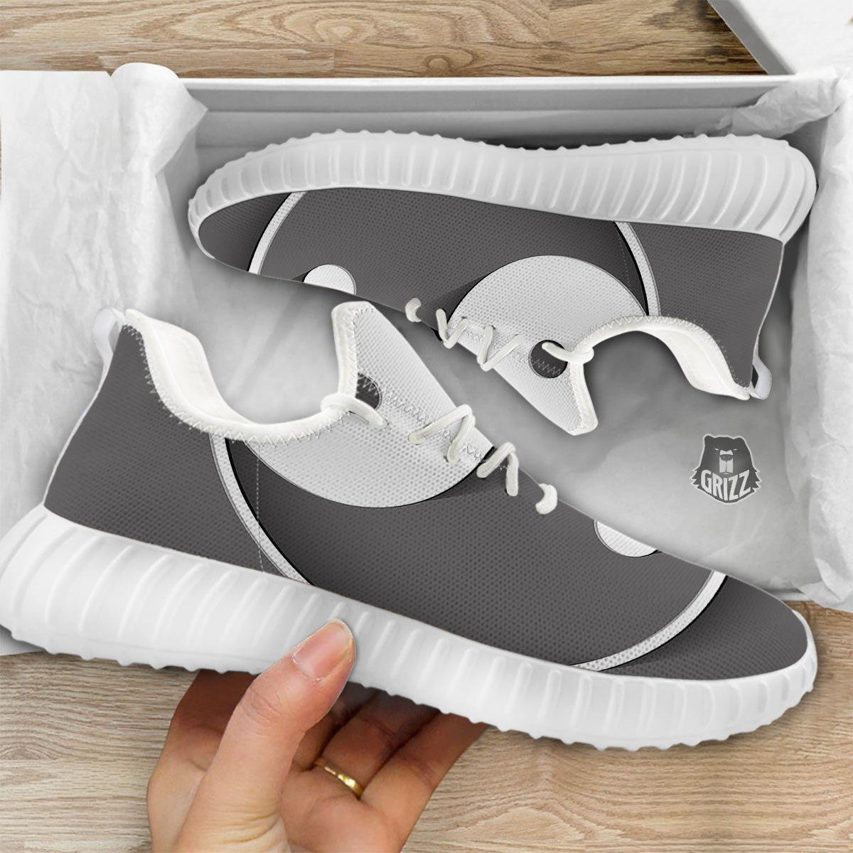 Yin Yang White And Sliver Print White Walking Shoes-grizzshop