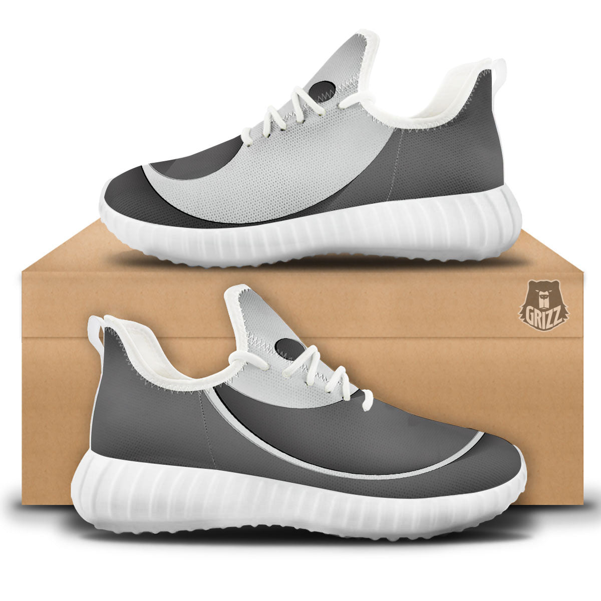 Yin Yang White And Sliver Print White Walking Shoes-grizzshop